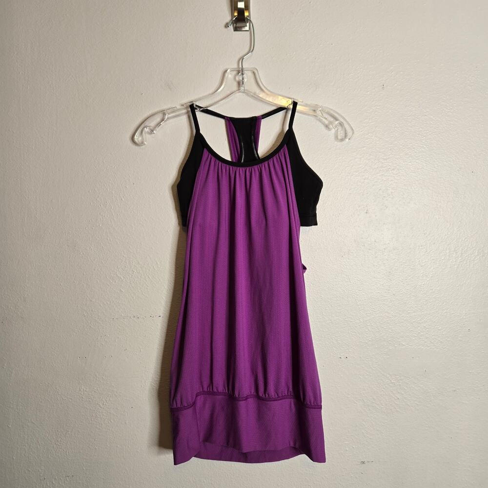Lululemon No Limits Tank Top Attached Bra Purple Black Size 4 Workout Yoga Gym